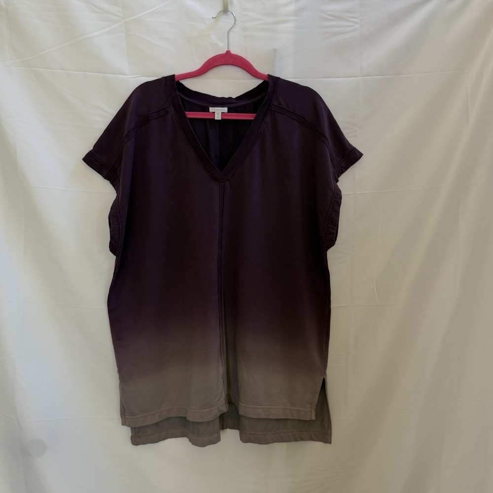 Garnet Hill Womens Purple Ombre Organic Cotton Tencel‎ V-Neck Tunic Top X-Large